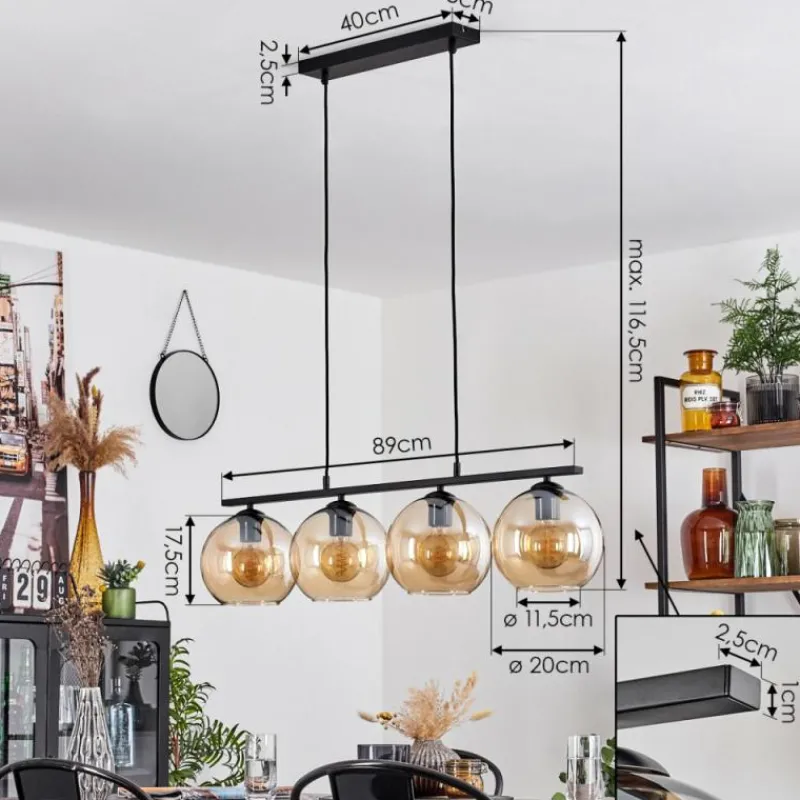 hofstein Suspension Verre 20 cm Koyoto Ambre, 4 lumières