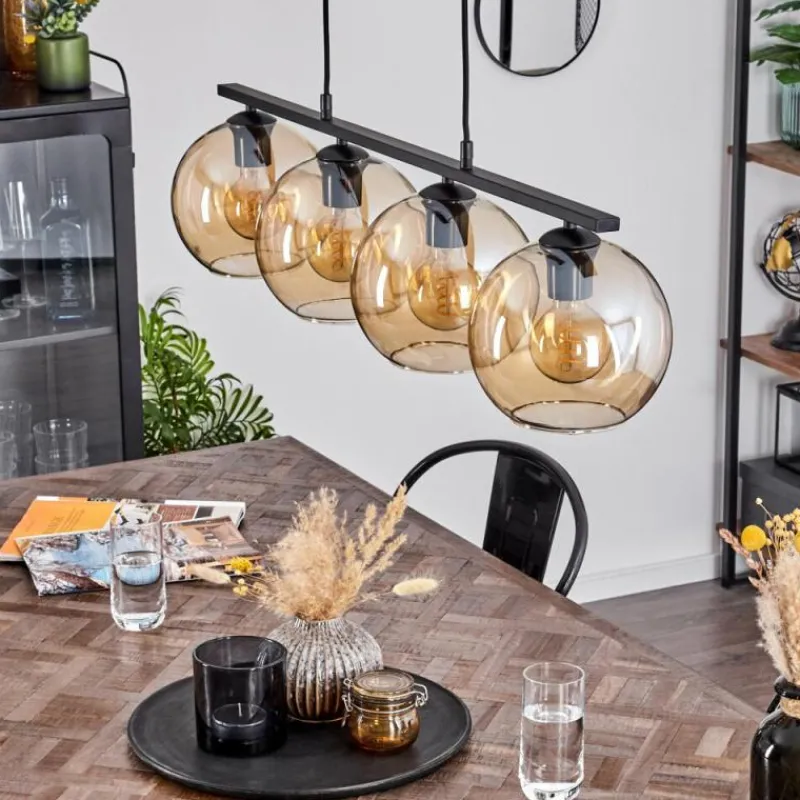 hofstein Suspension Verre 20 cm Koyoto Ambre, 4 lumières