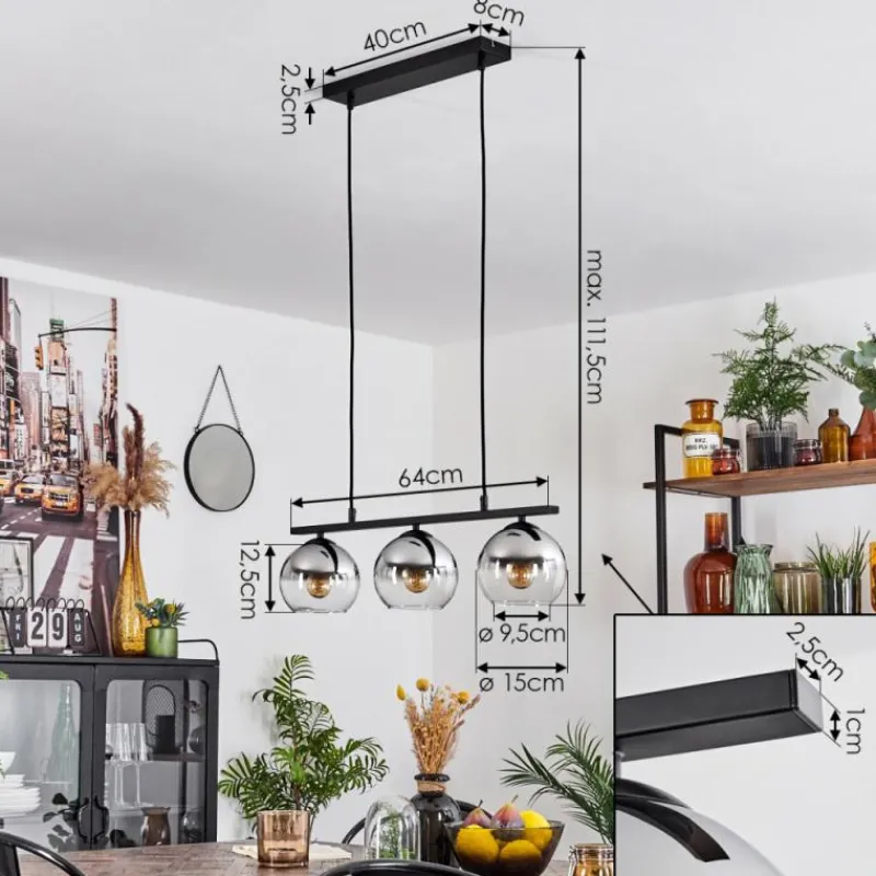 Suspension Verre Fumé-hofstein Suspension Verre 15 cm Koyoto Chrome, Clair, Fumé, 3 lumières