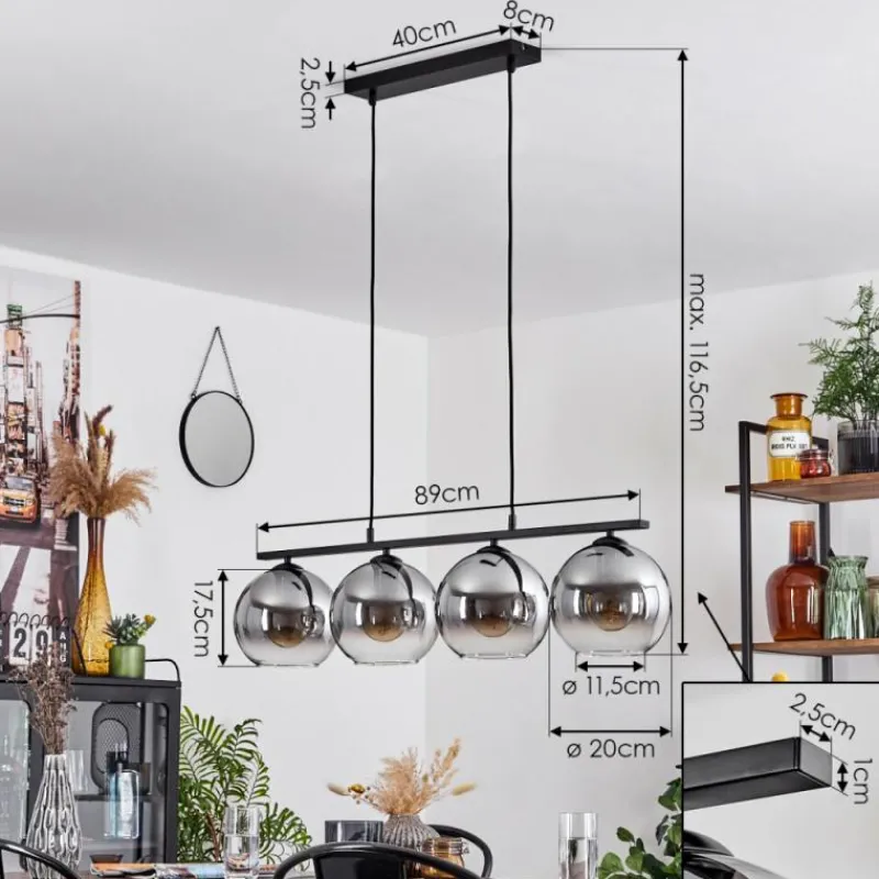 Suspension Verre Fumé-hofstein Suspension Verre 20 cm Koyoto Fumé, 4 lumières