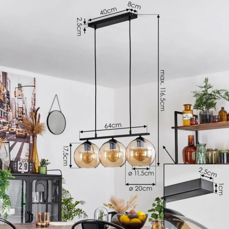 hofstein Suspension Verre 20 cm Koyoto Ambre, 3 lumières