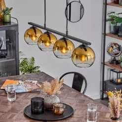 hofstein Suspension Verre 15 cm Koyoto Ambre, 4 lumières