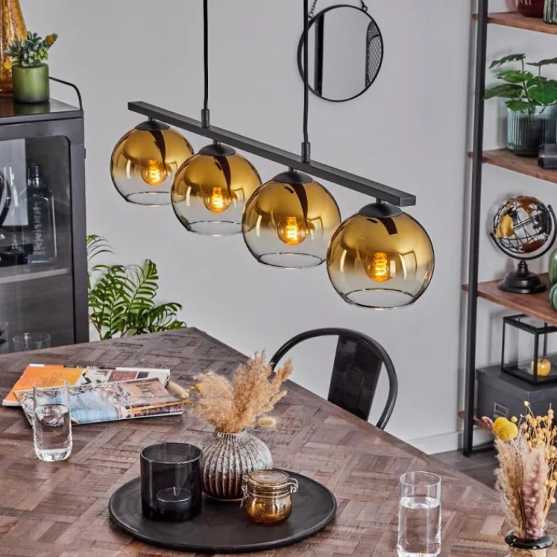 hofstein Suspension Verre 15 cm Koyoto Ambre, 4 lumières