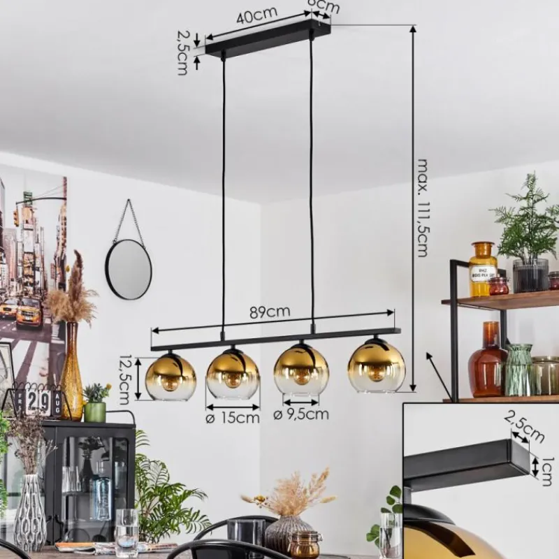 hofstein Suspension Verre 15 cm Koyoto Ambre, 4 lumières