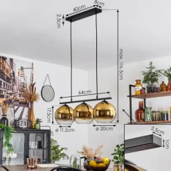 hofstein Suspension Verre 20 cm Koyoto Or, Clair, 3 lumières