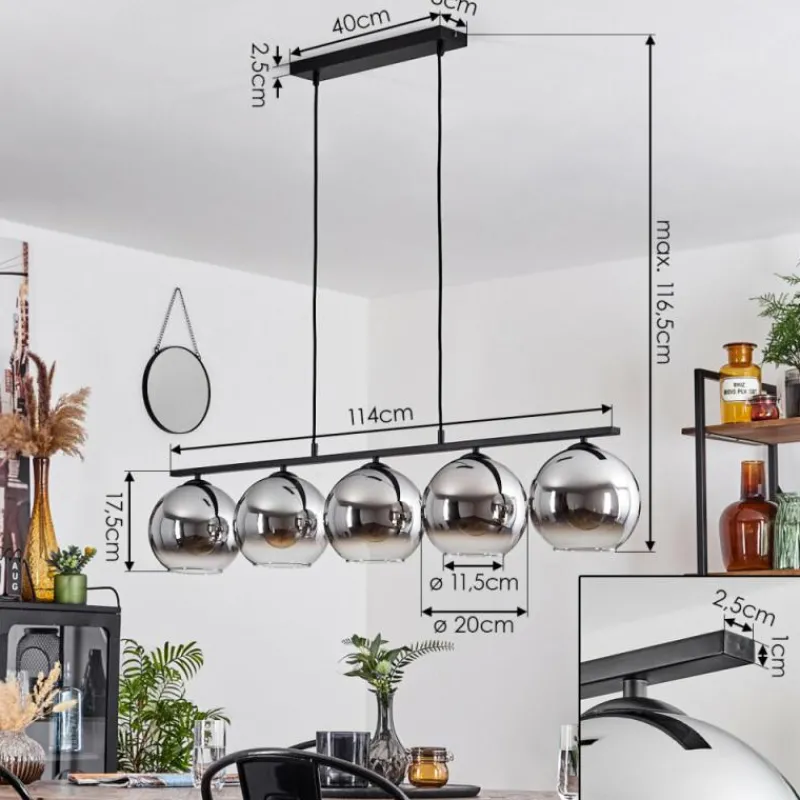 Suspension Verre Fumé-hofstein Suspension Verre 20 cm Koyoto Fumé, 5 lumières