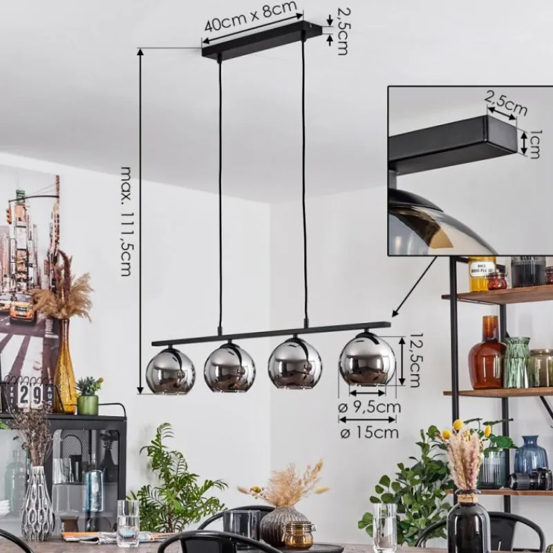 Suspension Verre Fumé-hofstein Suspension Verre 15 cm Koyoto Chrome, Fumé, 4 lumières