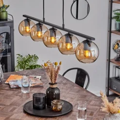 hofstein Suspension Verre 15 cm Koyoto Ambre, 5 lumières