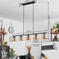 hofstein Suspension Verre 15 cm Koyoto Ambre, 5 lumières