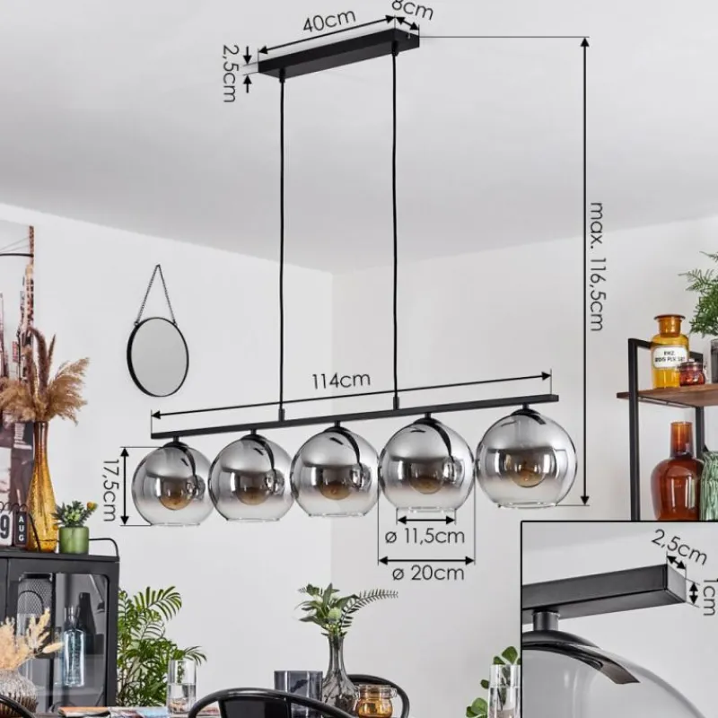 Suspension Verre Fumé-hofstein Suspension Verre 20 cm Koyoto Fumé, 5 lumières