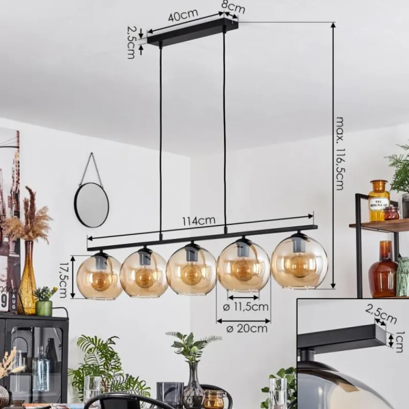 hofstein Suspension Verre 20 cm Koyoto Ambre, 5 lumières