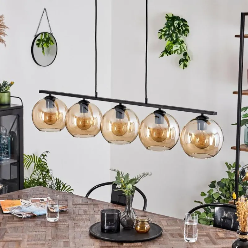 hofstein Suspension Verre 20 cm Koyoto Ambre, 5 lumières