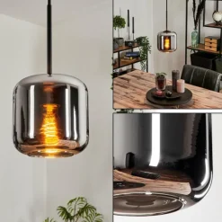 hofstein Suspension Verre 15 cm Lauden Chrome, Fumé, 1 lumière