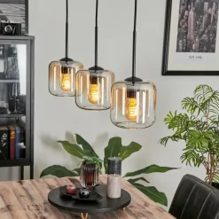 hofstein Suspension Verre 15 cm Lauden Ambre, Clair, 3 lumières