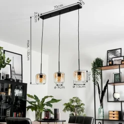 hofstein Suspension Verre 15 cm Lauden Ambre, Clair, 3 lumières