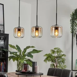 hofstein Suspension Verre 15 cm Lauden Ambre, Clair, 3 lumières