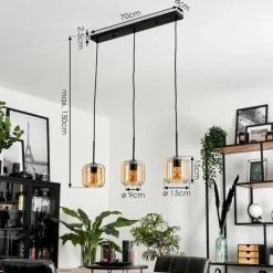 hofstein Suspension Verre 15 cm Lauden Ambre, 3 lumières