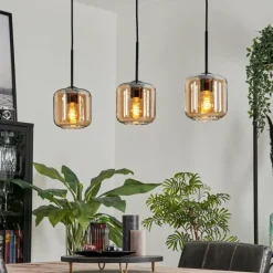 hofstein Suspension Verre 15 cm Lauden Ambre, 3 lumières