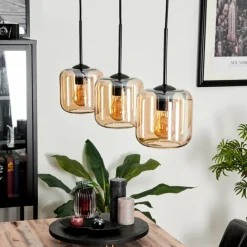hofstein Suspension Verre 15 cm Lauden Ambre, 3 lumières