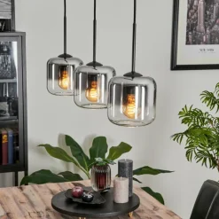 hofstein Suspension Verre 15 cm Lauden Chrome, Clair, Fumé, 3 lumières