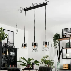 hofstein Suspension Verre 15 cm Lauden Chrome, Clair, Fumé, 3 lumières