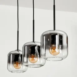 hofstein Suspension Verre 15 cm Lauden Chrome, Clair, Fumé, 3 lumières