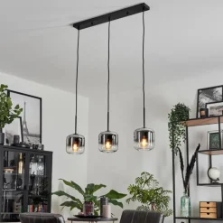 hofstein Suspension Verre 15 cm Lauden Chrome, Clair, Fumé, 3 lumières