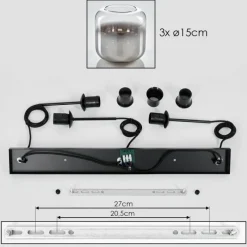 hofstein Suspension Verre 15 cm Lauden Clair, Fumé, 3 lumières