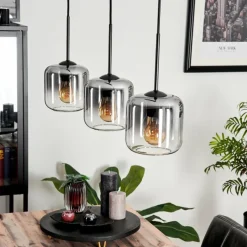 hofstein Suspension Verre 15 cm Lauden Clair, Fumé, 3 lumières