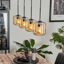 hofstein Suspension Verre 15 cm Lauden Ambre, 4 lumières