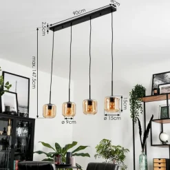 hofstein Suspension Verre 15 cm Lauden Ambre, 4 lumières