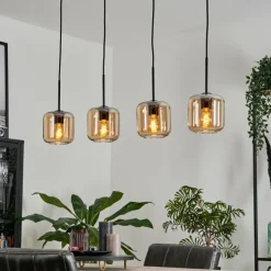 hofstein Suspension Verre 15 cm Lauden Ambre, 4 lumières