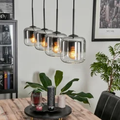 hofstein Suspension Verre 15 cm Lauden Chrome, Clair, Fumé, 4 lumières