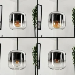 hofstein Suspension Verre 15 cm Lauden Chrome, Clair, Fumé, 4 lumières