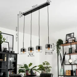 hofstein Suspension Verre 15 cm Lauden Chrome, Clair, Fumé, 4 lumières