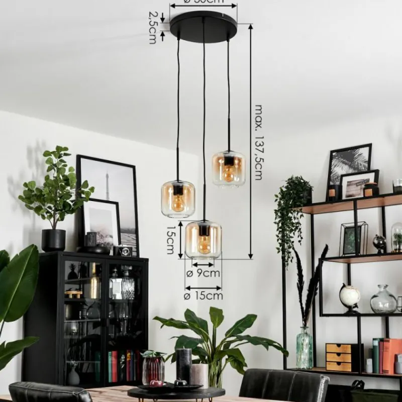 hofstein Suspension Verre 15 cm Lauden Ambre, Clair, 3 lumières