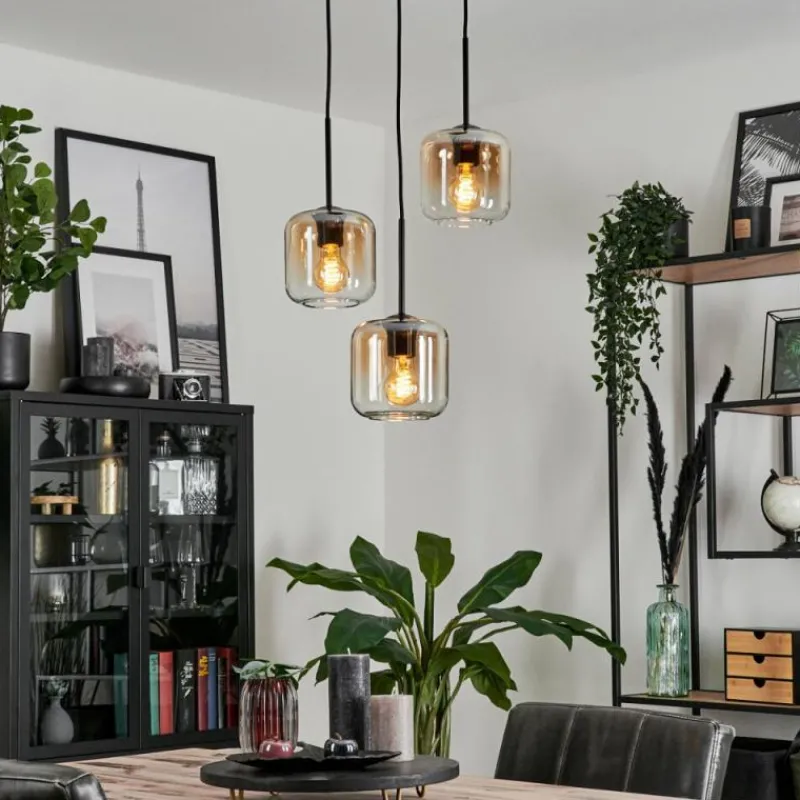 hofstein Suspension Verre 15 cm Lauden Ambre, Clair, 3 lumières