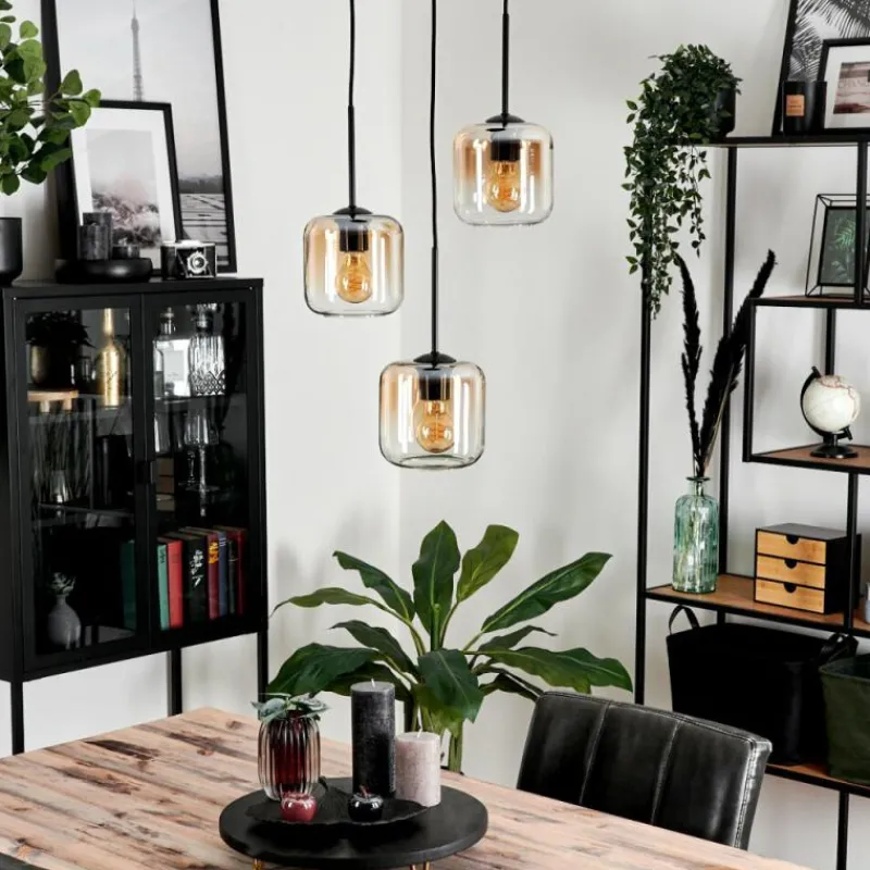 hofstein Suspension Verre 15 cm Lauden Ambre, Clair, 3 lumières