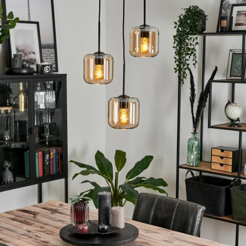 hofstein Suspension Verre 15 cm Lauden Ambre, 3 lumières