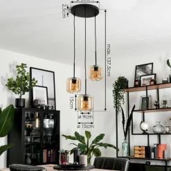hofstein Suspension Verre 15 cm Lauden Ambre, 3 lumières