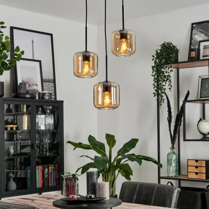 hofstein Suspension Verre 15 cm Lauden Ambre, 3 lumières