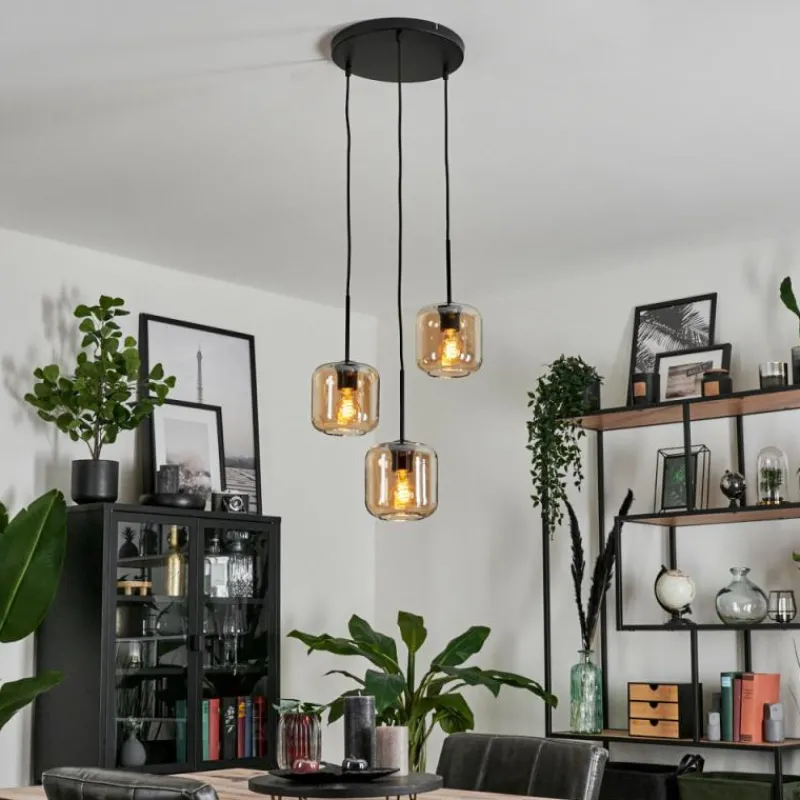 hofstein Suspension Verre 15 cm Lauden Ambre, 3 lumières