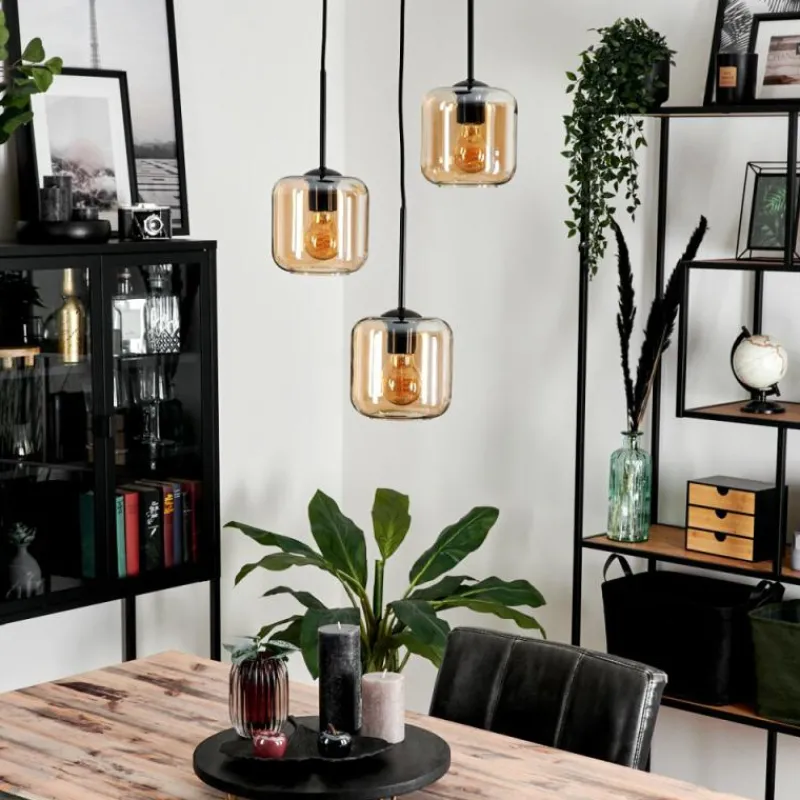 hofstein Suspension Verre 15 cm Lauden Ambre, 3 lumières