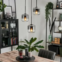 hofstein Suspension Verre 15 cm Lauden Chrome, Clair, Fumé, 3 lumières