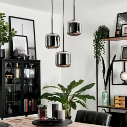 hofstein Suspension Verre 15 cm Lauden Chrome, Fumé, 3 lumières