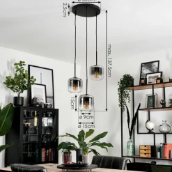 hofstein Suspension Verre 15 cm Lauden Clair, Fumé, 3 lumières