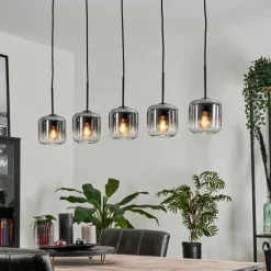 hofstein Suspension Verre 15 cm Lauden Clair, Fumé, 5 lumières