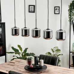 hofstein Suspension Verre 15 cm Lauden Chrome, Fumé, 5 lumières