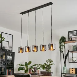 hofstein Suspension Verre 15 cm Lauden Chrome, Fumé, 5 lumières