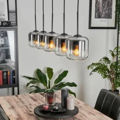 hofstein Suspension Verre 15 cm Lauden Chrome, Clair, Fumé, 5 lumières